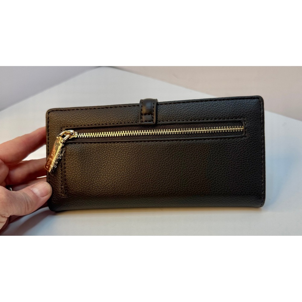 Anne Klein Buckle Snap Closure Wallet Brown Faux Leather Card Slots Zip Pocket - Picture 2 of 12